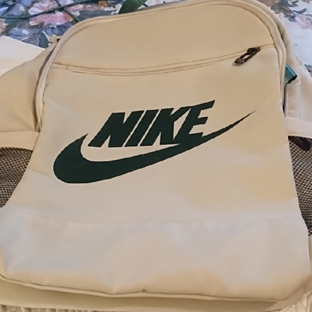 Nike Men's Backpack in Cream with Green Logo